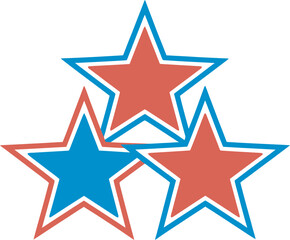 Obraz premium Three overlaid graphic stars in red and blue colors with white outlines forming a dynamic design element