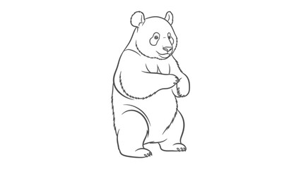 Fototapeta premium Playful Panda Outline: A charming panda bear, rendered in a simple line drawing style, stands upright, exuding a sense of gentle inquisitiveness and charm. 