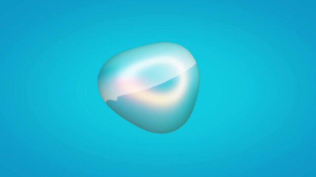 Large iridescent sphere fills a bright blue frame showing detailed light refraction and rainbow reflections in a high fidelity 3D digital render