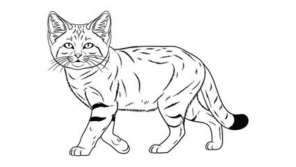 Fototapeta premium Desert Cat Illustration: This monochrome illustration presents a desert cat with keen eyes, demonstrating an exquisite and minimalist style. The cat is shown as a graceful predator.