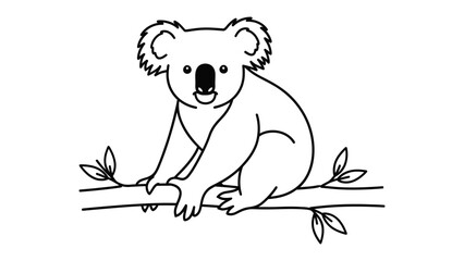 Smiling Koala in Outline: A charming cartoon outlines a koala bear perched contentedly on a branch, perfect for coloring or simple design.