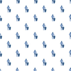 Naklejka premium Seamless pattern featuring a cartoon knight in full armor holding a shield