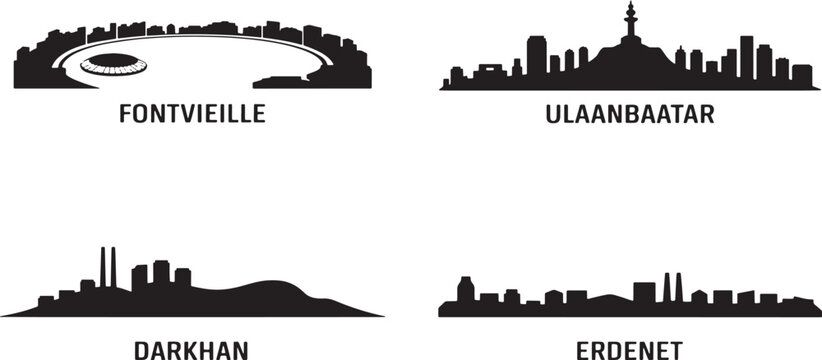 Mongolian and monaco city silhouettes featuring fontvieille ulaanbaatar darkhan and erdenet set