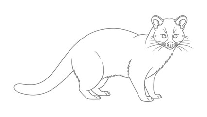 Civet Cat Line Art: A sleek civet cat, rendered in elegant line art, stands gracefully, its form highlighted with artistic simplicity. © Hasib
