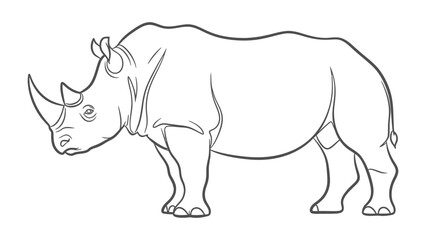 Fototapeta premium Rhino Illustration: A majestic rhinoceros, depicted in a detailed line art illustration, showcasing its imposing stature, powerful horn, and unique skin texture.