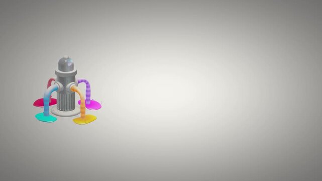 Artistic fire hydrant illustration positioned to the left spilling bright neon paints across a minimalist grey floor with ample negative space for text and branding