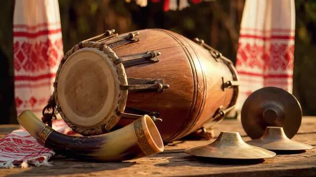 Assamese traditional dhol and pepa instruments for bihu festival