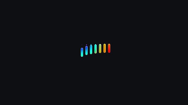 Miniaturized rainbow audio visualizer bars centered on a vast dark background creating a minimalist and sophisticated sound design aesthetic for technology