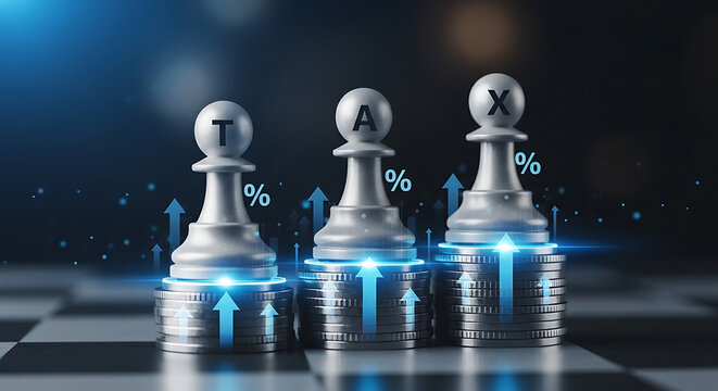 A strategic chessboard setup with pawns and coins representing financial growth