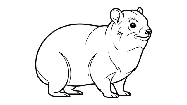 Chubby Hyrax Illustration: An adorable cartoon illustration featuring a chubby hyrax stands against a simple white background, perfect for a children's book or educational material.