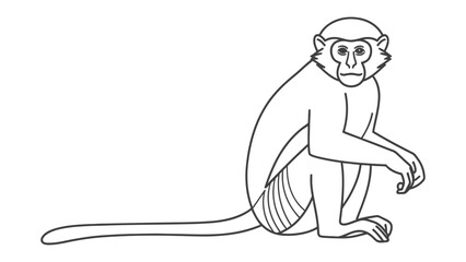 Monkey Outline: A simplified line drawing of a monkey sitting patiently, showcasing its primate form with clear contours and a long tail extended behind it. © Abu