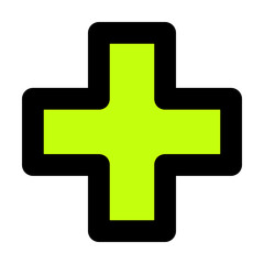 Obraz premium Vibrant lime green medical cross icon with a bold black outline ideal for alternative medicine pharmacy apps and modern healthcare branding.