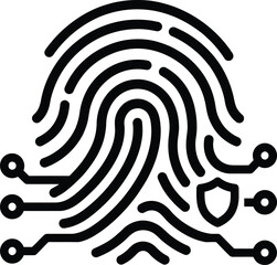 Fototapeta premium Fingerprint with shield and circuit lines vector illustration, flat design security concept