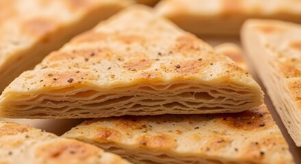 Crispy Lavash Flatbread Triangles Toasted to Golden Edges, Light and Crunchy Texture With Savory Aroma, Perfect Middle Eastern Snack for Dipping, Sharing, and Gourmet Simplicity