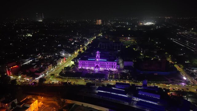 Aerial Night View of Ripon Building and Greater Chennai Corporation