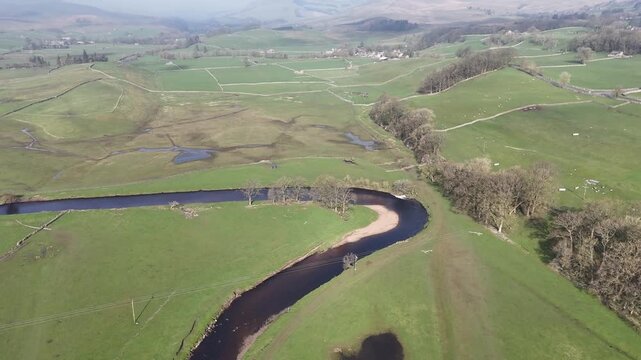 
Aerial view over the River Ure in Hawes from a drone 4K video
