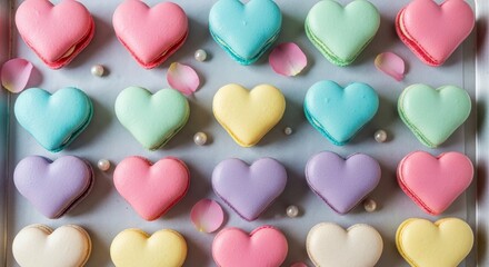 Fototapeta premium Colorful Heart Shaped Cookies on Tray.