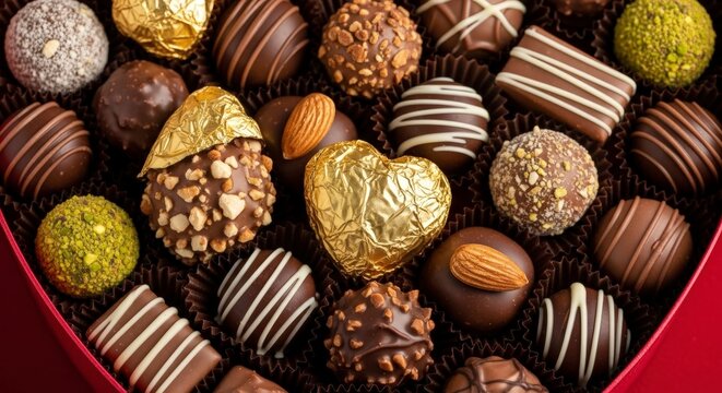 Assorted Chocolate Truffles in Red Box.