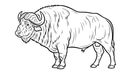 Powerful Buffalo Illustration: A strong, imposing buffalo stands proudly, its muscular form and prominent horns capturing the essence of the wild. © Murshida