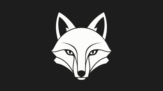 Minimalist White Fox Head Illustration on Black Background.