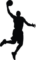 Dynamic Silhouette of a Professional Basketball Player Performing a Powerful One Handed Slam Dunk Against a Clean White Background Isolated © Hafiza
