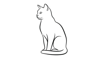 Elegant Cat Sketch: A minimalist black-and-white sketch of a sleek, graceful cat, sitting upright with a curious gaze, highlighting feline elegance and poise. © Hasib