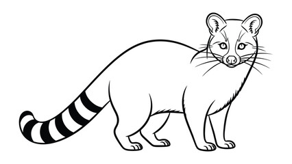 Cartoon Raccoon: A sleek and stylish raccoon stands confidently, its distinctive features and masked face depicted in an elegant black and white illustration. © abidakhatun