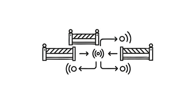 Network connection between multiple devices and central hub.