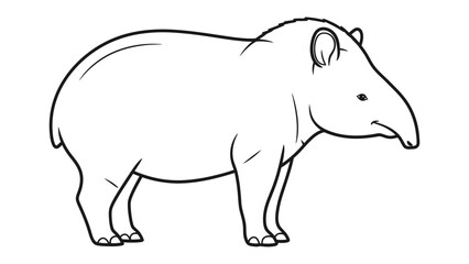 Fototapeta premium Tapir Illustration: A simple, clean line drawing of a tapir, showcasing its distinctive prehensile nose and stout body, presented in a clear, isolated style.
