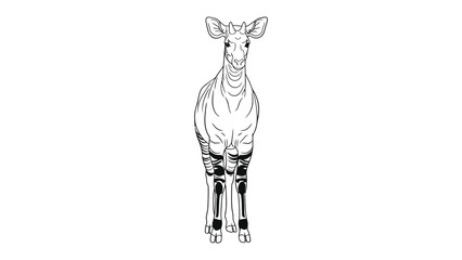 Okapi in black and white Illustration: a monochrome artistic representation of an Okapi stands tall, showcasing its unique and striking pattern, the striped legs and the serene expression. © Murshida