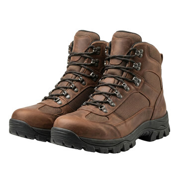 Pair of professional brown leather hiking boots