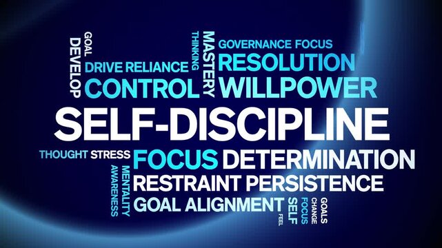 Self-Discipline animated word cloud-text design animation tag kinetic typography seamless loop.