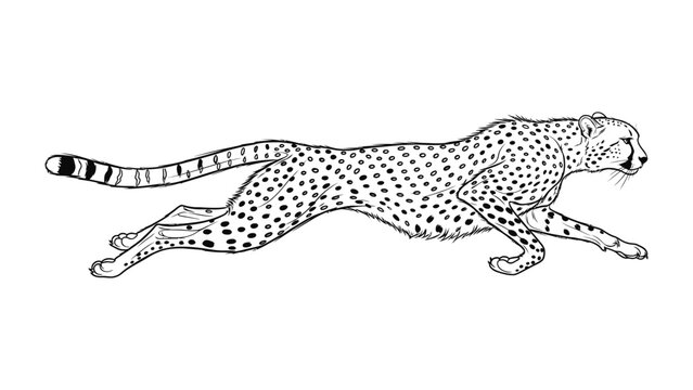 Cheetah's Grace: A striking monochrome drawing captures the cheetah's dynamic form in mid-stride, showcasing its strength and elegance.