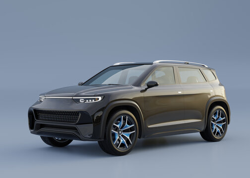 Black Electric SUV isolated on gray background. Original design. 3D illustration.