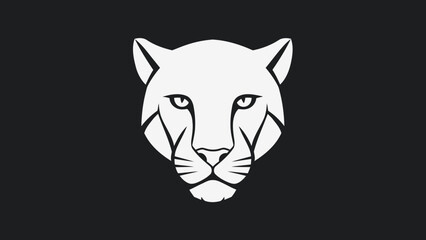 Fototapeta premium Minimalist White Panther Head Illustration on Black Background.