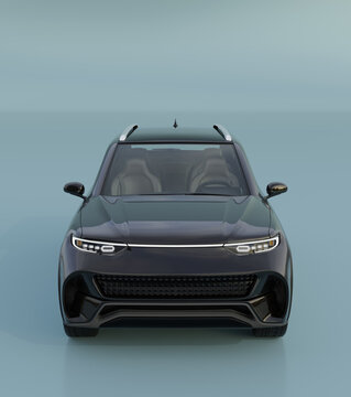 Front view of black Electric SUV on gradient color background. Original design. 3D illustration.