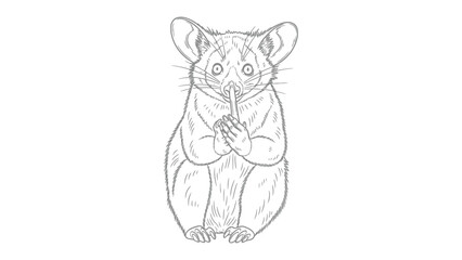 Curious Mouse Lemur: An adorable mouse lemur in a simple line drawing, staring intently with big eyes, holding a small object. © Murshida