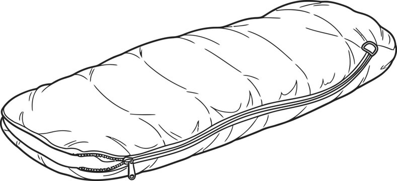 A simple line drawing of a sleeping bag on a white background.