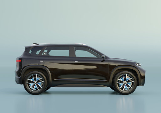 Side view of black Electric SUV on gradient color background. Original design. 3D illustration.