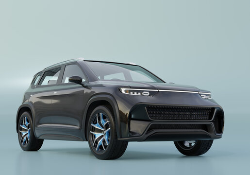 Black Electric SUV on light green  background. Original design. 3D illustration.