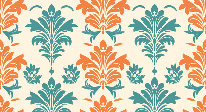 Decorative repeating damask design with refined symmetrical floral accents