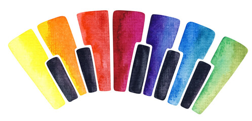 Rainbow piano keys. Colorful music conceptual vector composition with watercolor paint elements. © KsanaGraphica