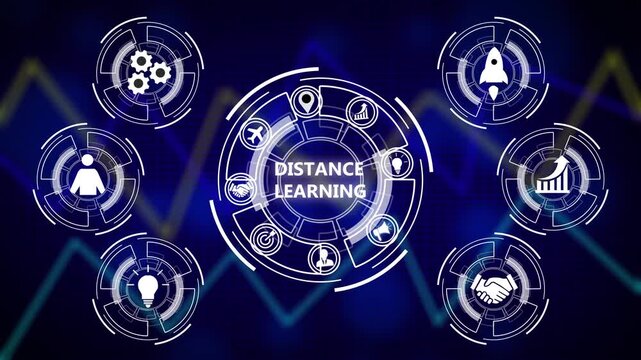 Distance education remote learning e-learning. Abstract business graph technology background with alpha channel, 4K vIdeos motion graphics.