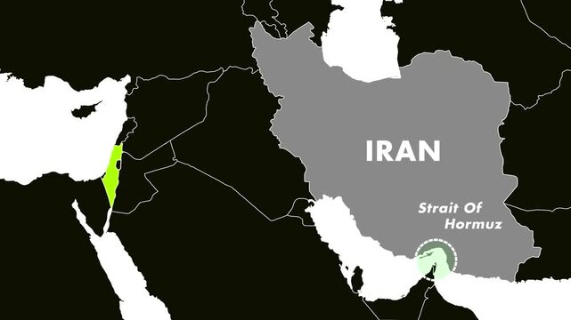 4K Middle East Map Animation Highlighting Strait of Hormuz with Blinking Green Circle And White Dotted Circle Rotation