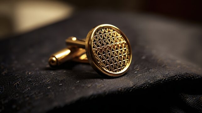Polished Gold Cufflink with Intricate Geometric Pattern Detail