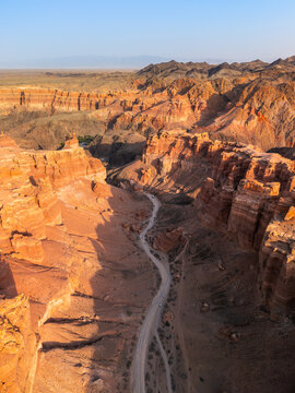 Aerial View of Charyn Canyon on the Charyn River, Charyn National Park, Kazakhstan