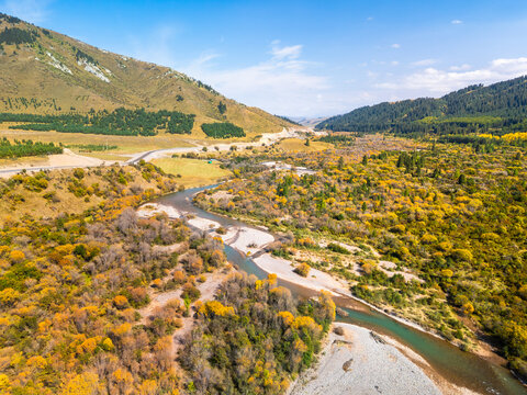 Aerial View of Beautiful Autumn Scenery in Karkara, Kyrgyzstan