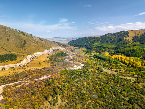 Aerial View of Beautiful Autumn Scenery in Karkara, Kyrgyzstan