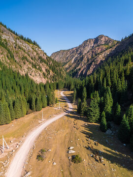 Aerial view of the beautiful Jeti-Oguz Valley in autumn, Issyk-Kul Region, Kyrgyzstan