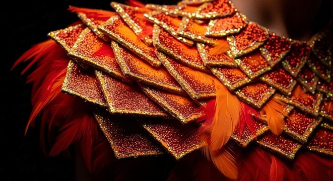 Vibrant Red and Gold Costume Decoration Detail.